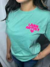 Load image into Gallery viewer, Lash Artist Mint/Teal T-Shirt (Hot pink puff out letters)
